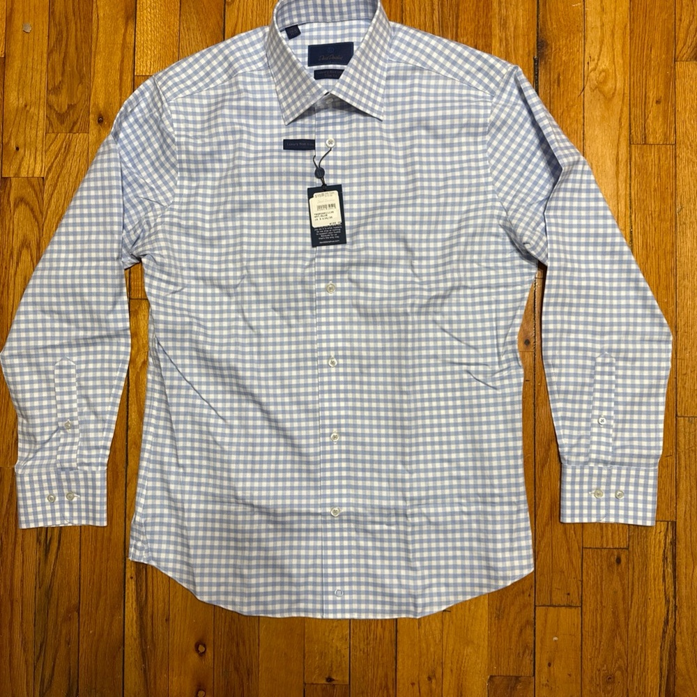David Donahue Non-Iron Light Blue Twill Gingham